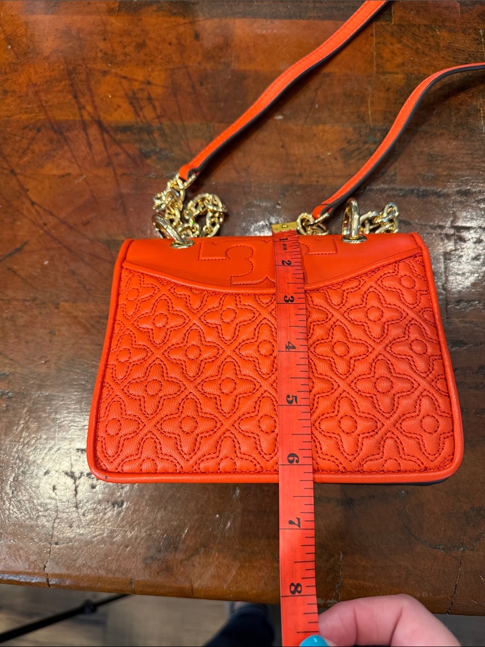 Tory Burch Bright Orange Quilted Crossbody with Gold Chain - Picture 11 of 13